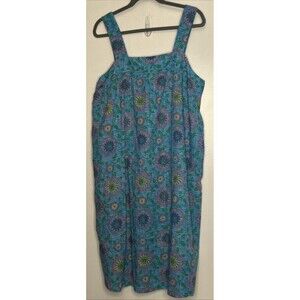 Dreams Co House Dress resort Mumu Large Blue Whimsy Floral Granny Midi Bohemian